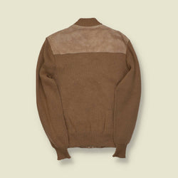 1970s | Sears | Suede Leather & Knit Cardigan Jacket | Made in USA | Tan / Tobacco – S