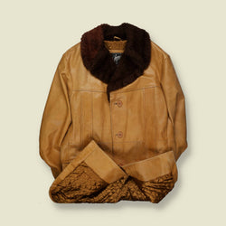 1970s | Gipsy | Leather Ranch Coat | Shearling Collar | Tan Hide – L