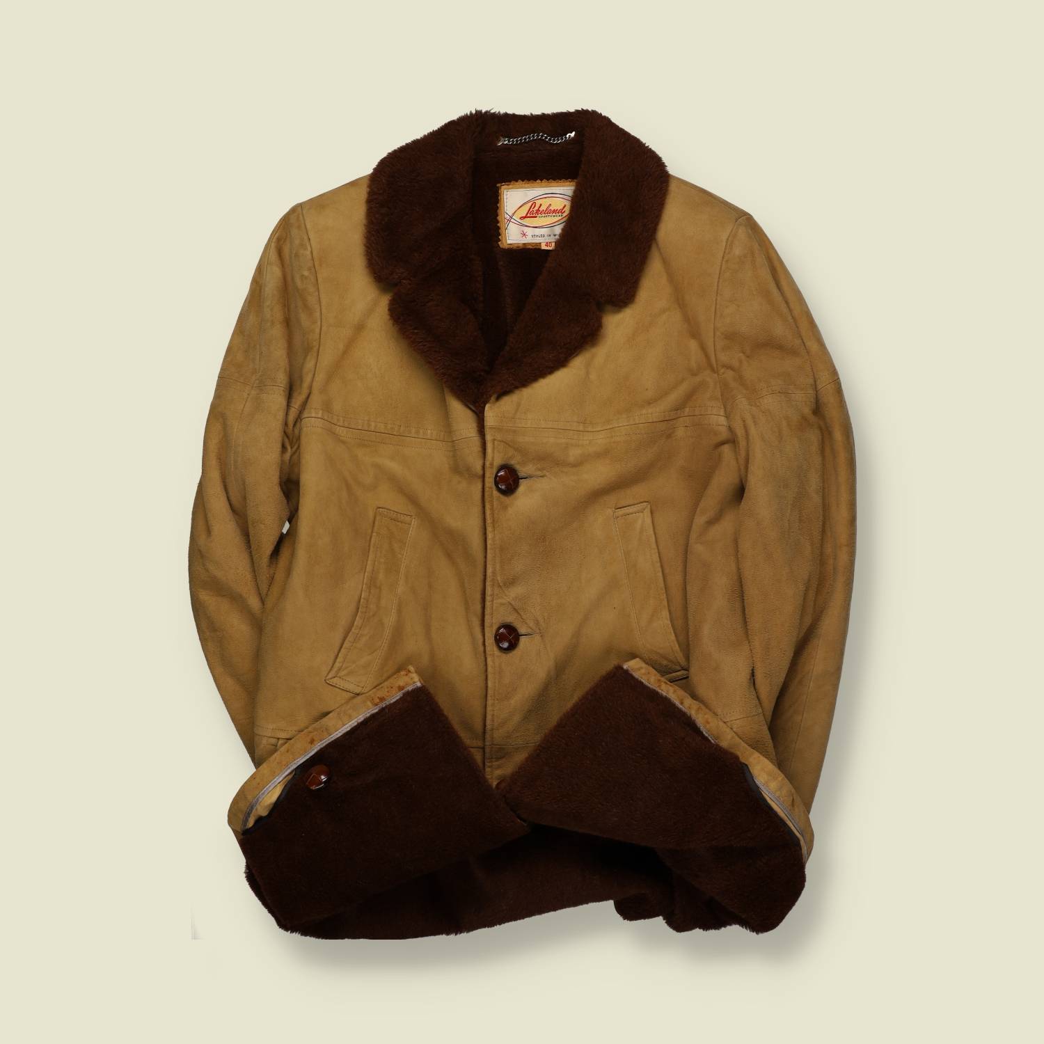 1960s | Lakeland | Suede Leather Ranch Coat | Made in USA | Tan / Brown – L