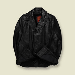 1970s | Genuine Leather | Button Front Leather Coat | Black – XL