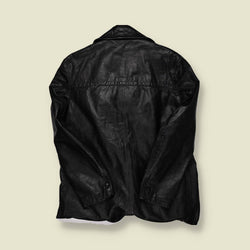 1970s | Genuine Leather | Button Front Leather Coat | Black – XL