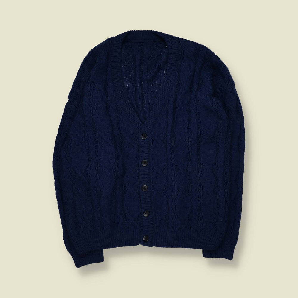 1980s | Cardigan | Navy - XXL