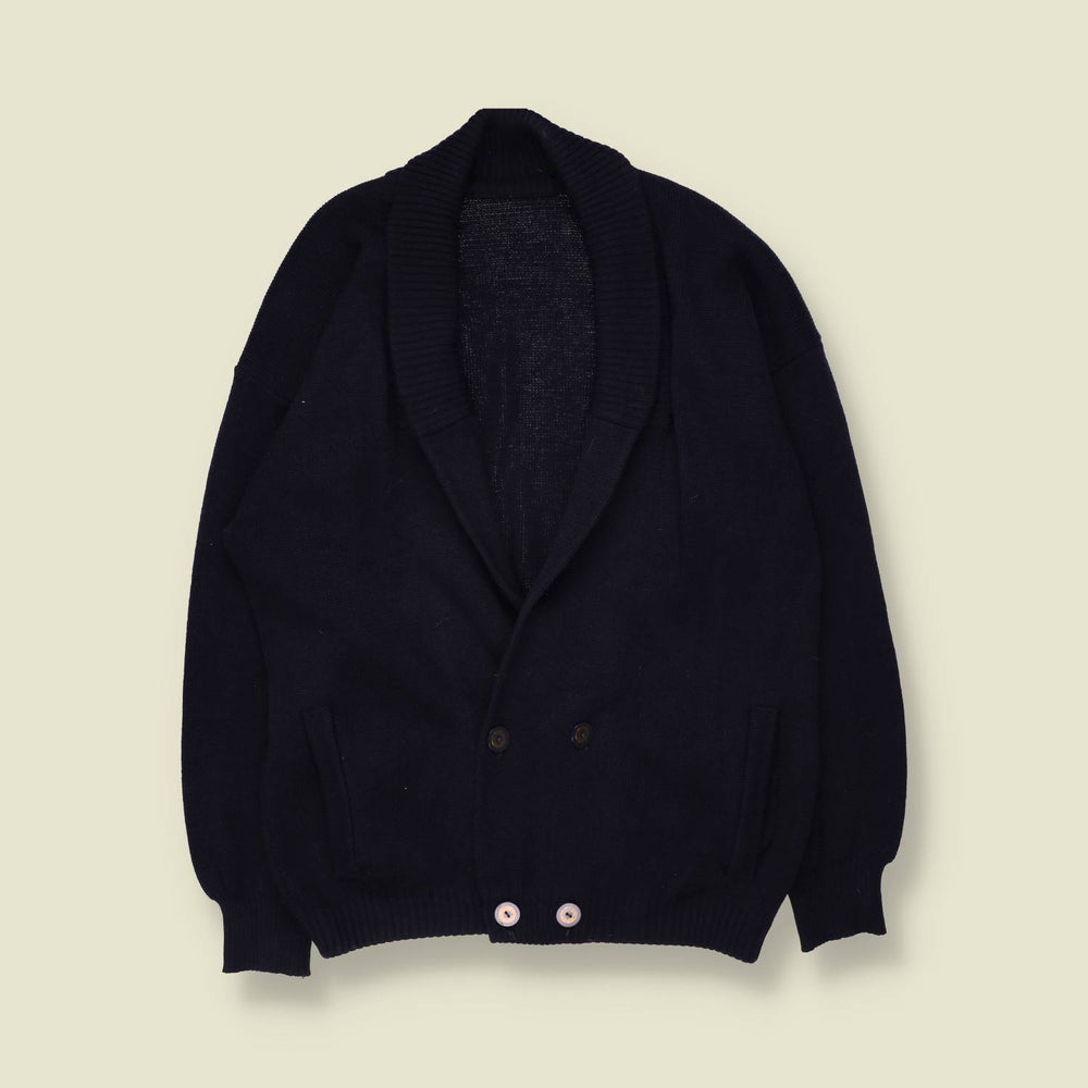 1980s | Wool Acrylic Blend | Shawl Collar Cardigan | Navy - M