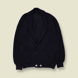 1980s | Wool Acrylic Blend | Shawl Collar Cardigan | Navy - M