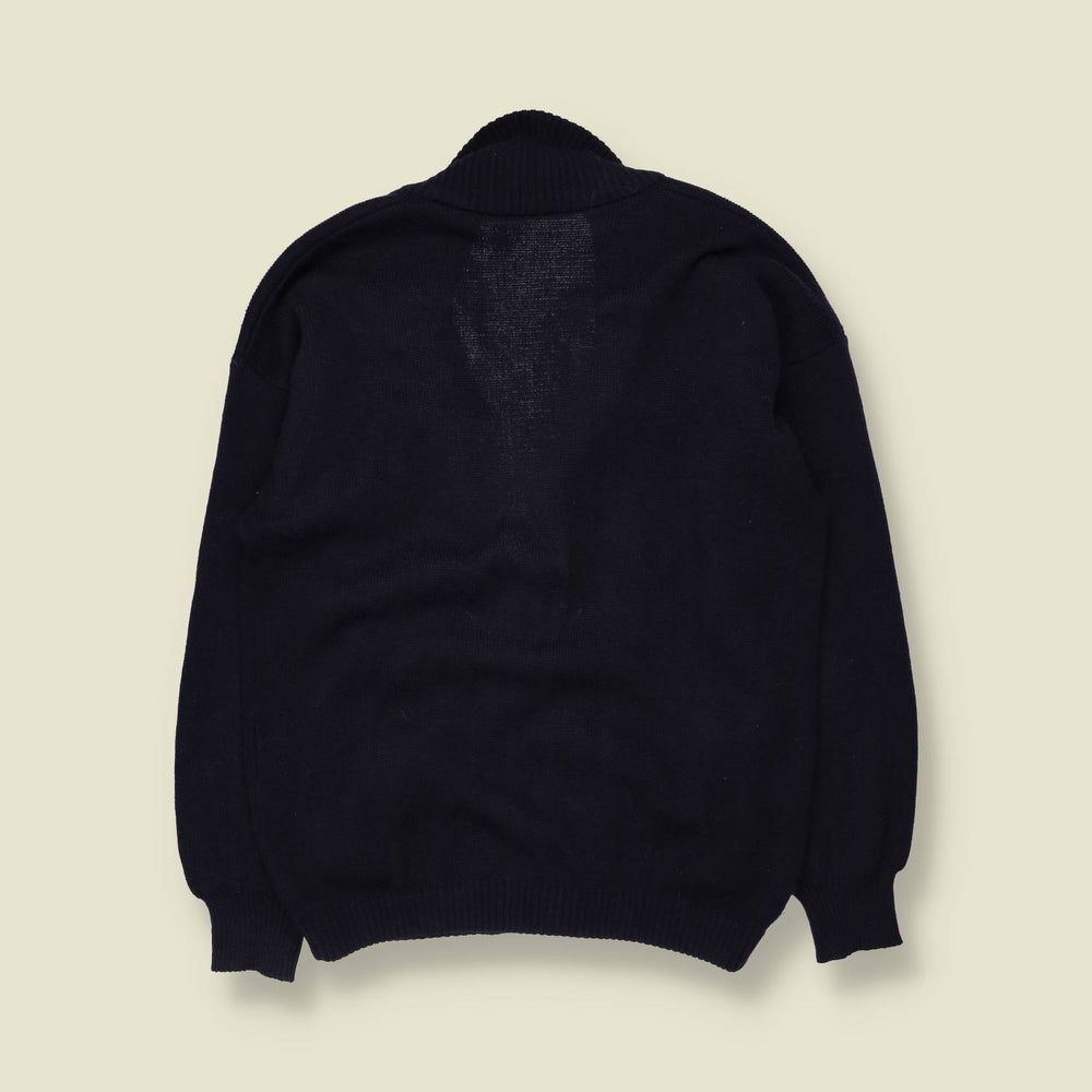 1980s | Wool Acrylic Blend | Shawl Collar Cardigan | Navy - M