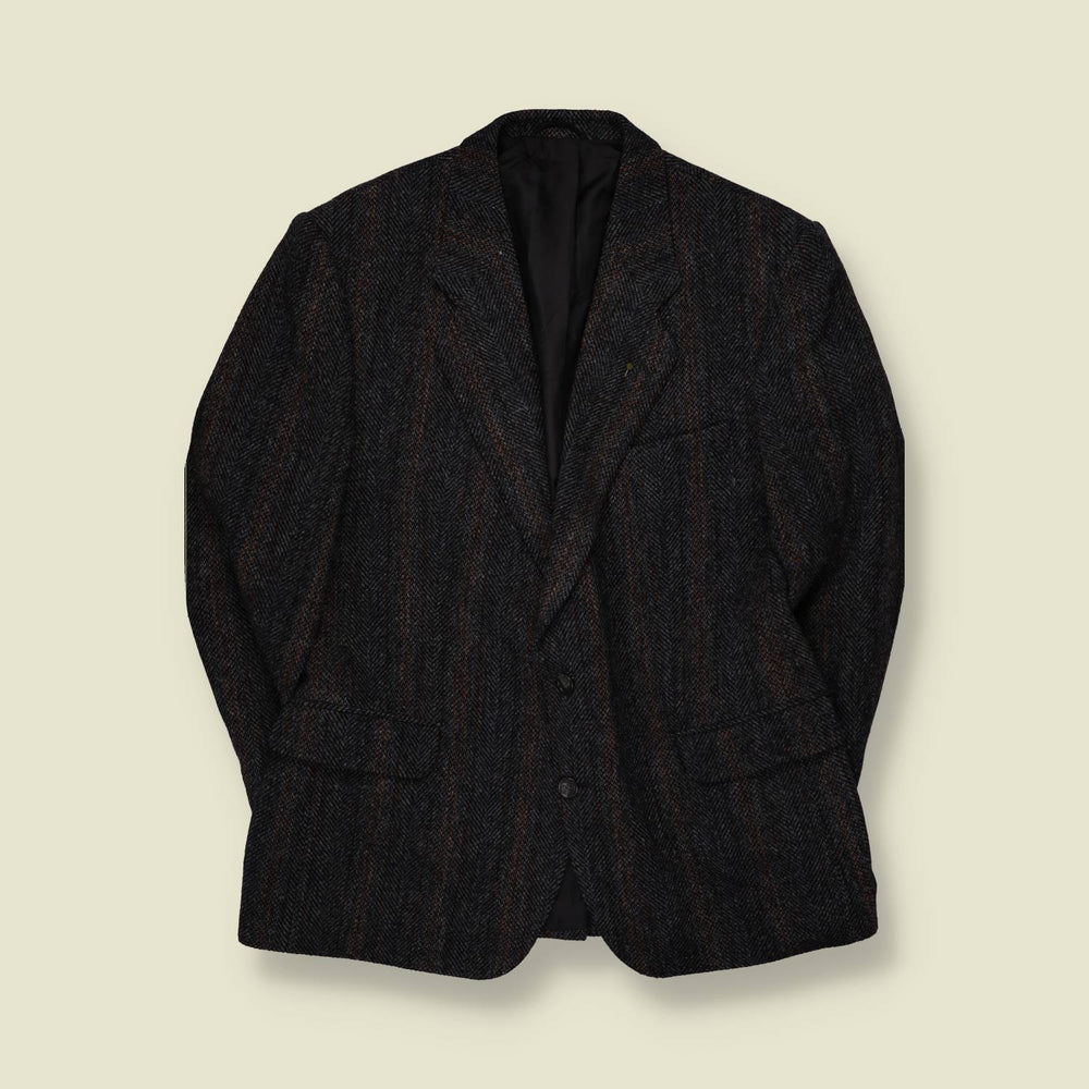 1980s | Harris Tweed | Blazer | Grey Brown Herringbone - L