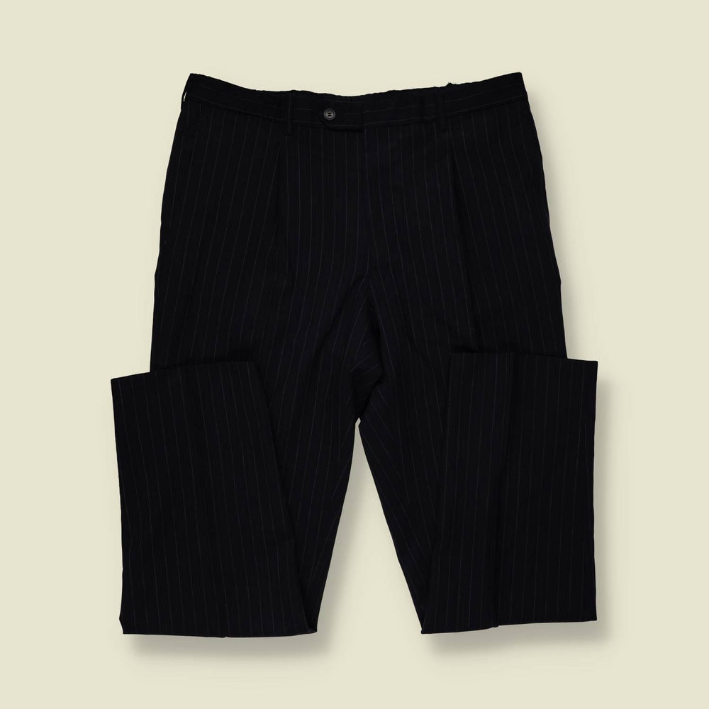 1990s | Three-Button Suit | Navy Pinstripe - M