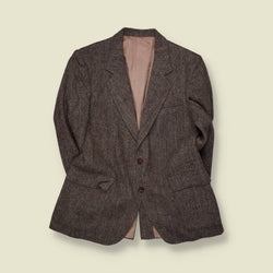 1980s | Harris Tweed | Blazer | Grey Brown Herringbone - S