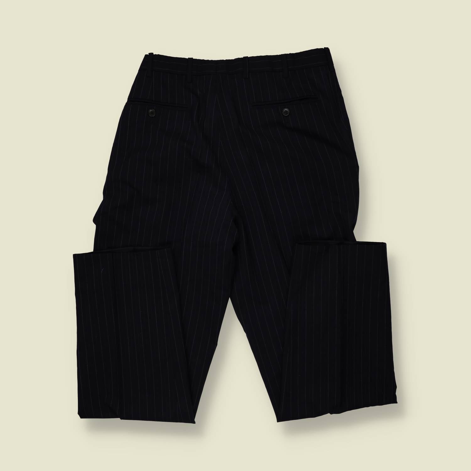 1990s | Three-Button Suit | Navy Pinstripe - M