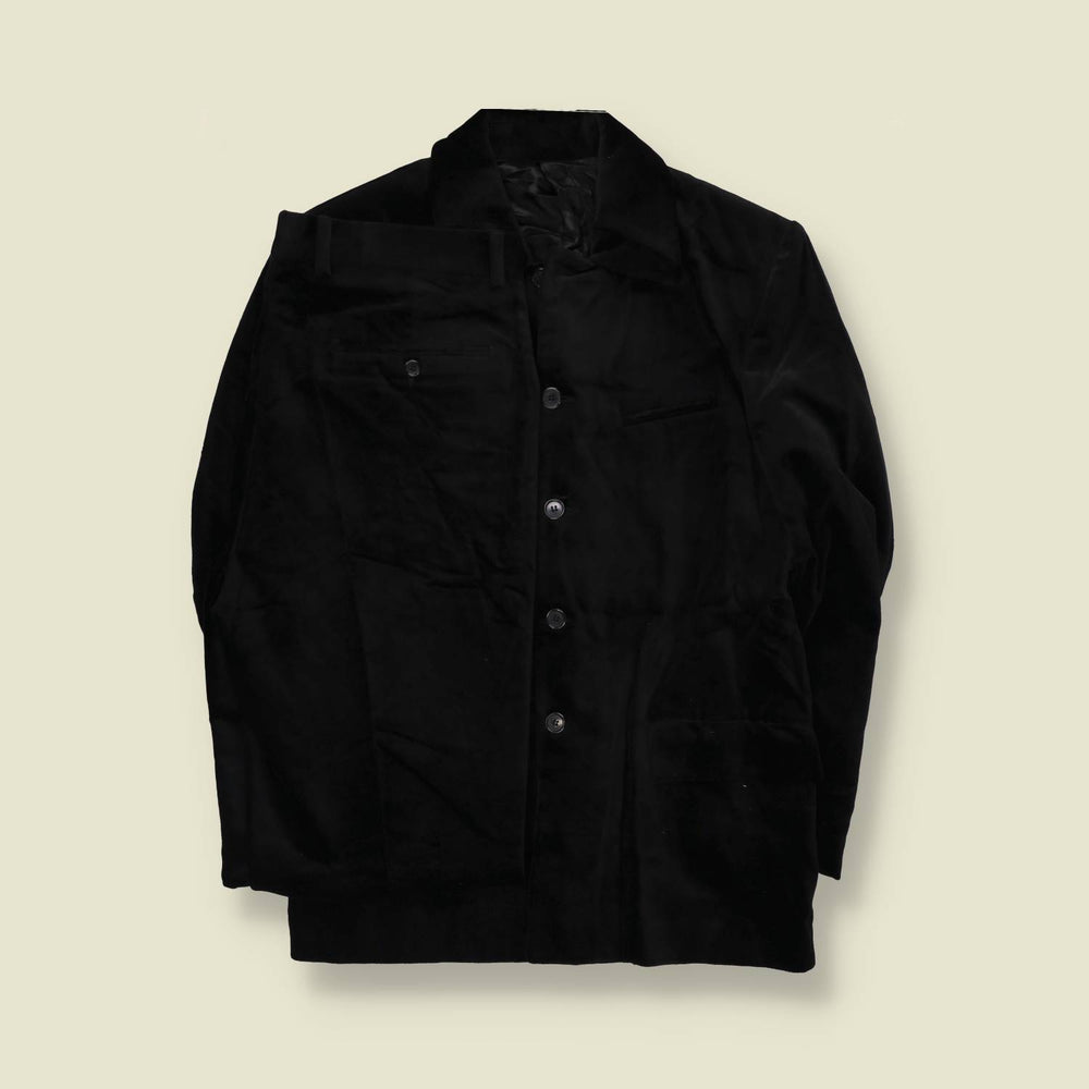 1990s | Four-Button Suit | Black Velvet - S