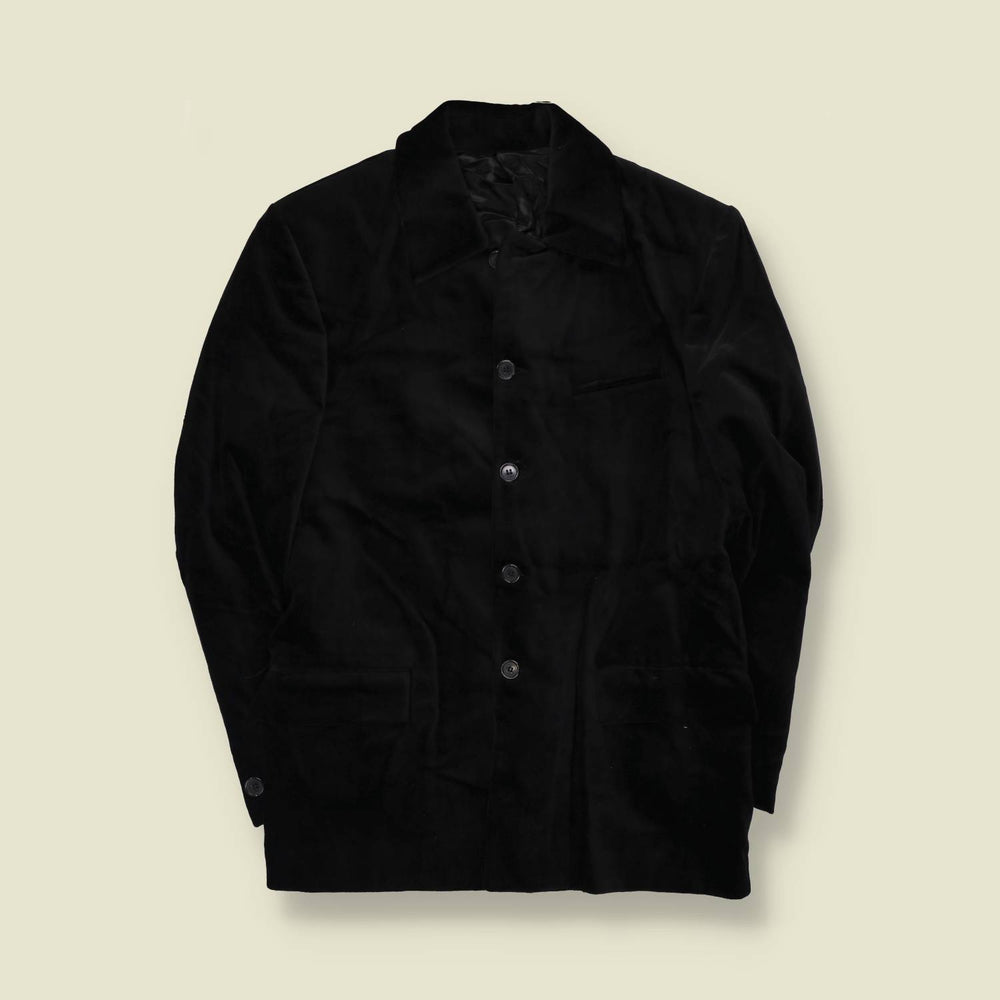 1990s | Four-Button Suit | Black Velvet - S