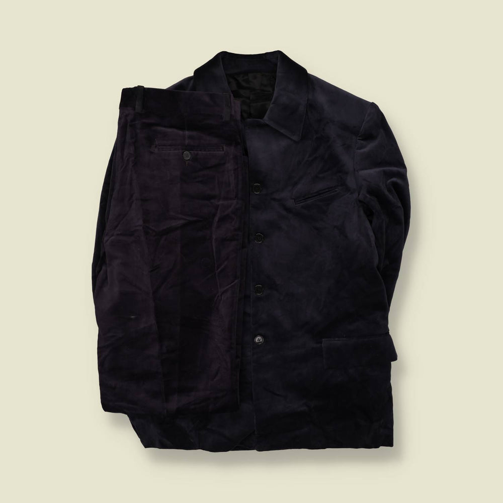 1990s | Four-Button Suit | Grey Velvet - M