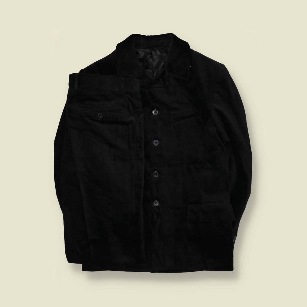 1990s | Four-Button Suit | Black Velvet - S