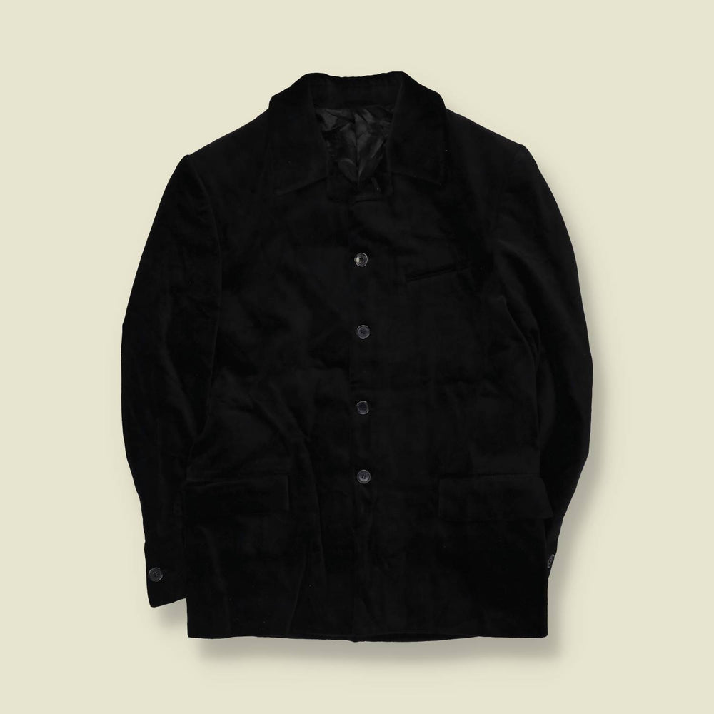 1990s | Four-Button Suit | Black Velvet - S