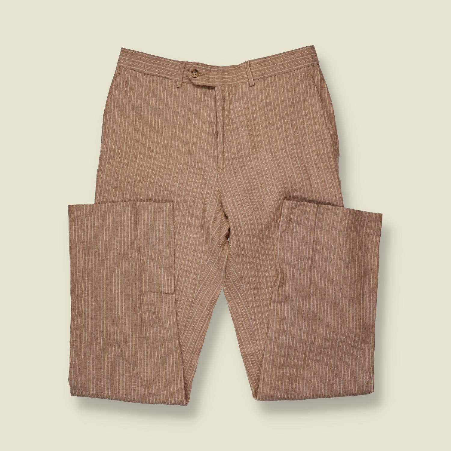 1990s | Three-Button Suit | Tan Pinstripe - S