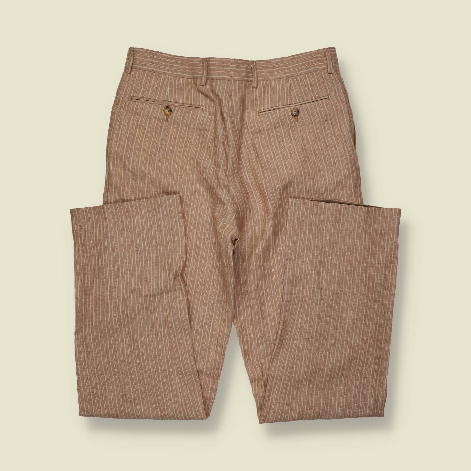 1990s | Three-Button Suit | Tan Pinstripe - S
