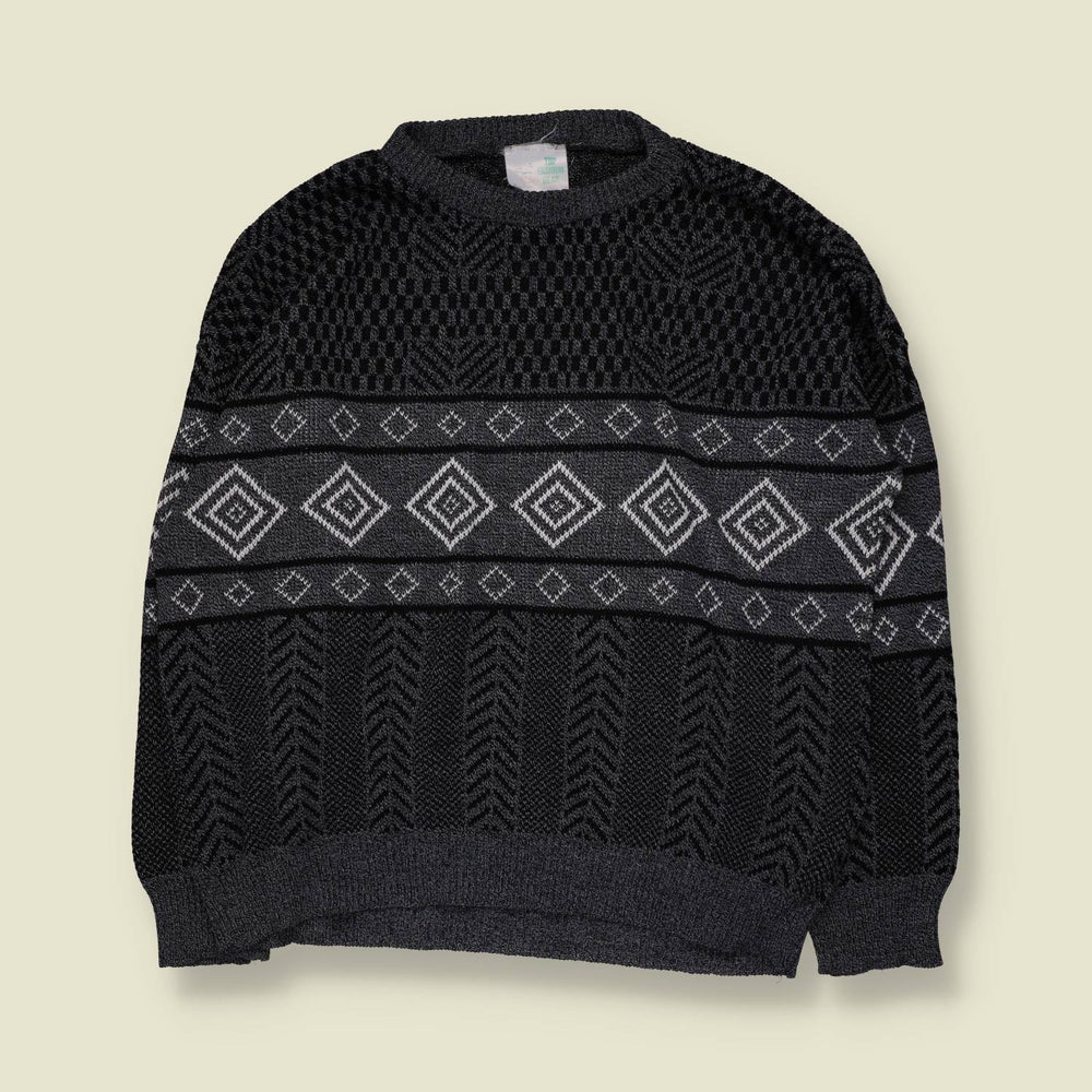 1980s | Knit Jumper | Black Grey - 3XL
