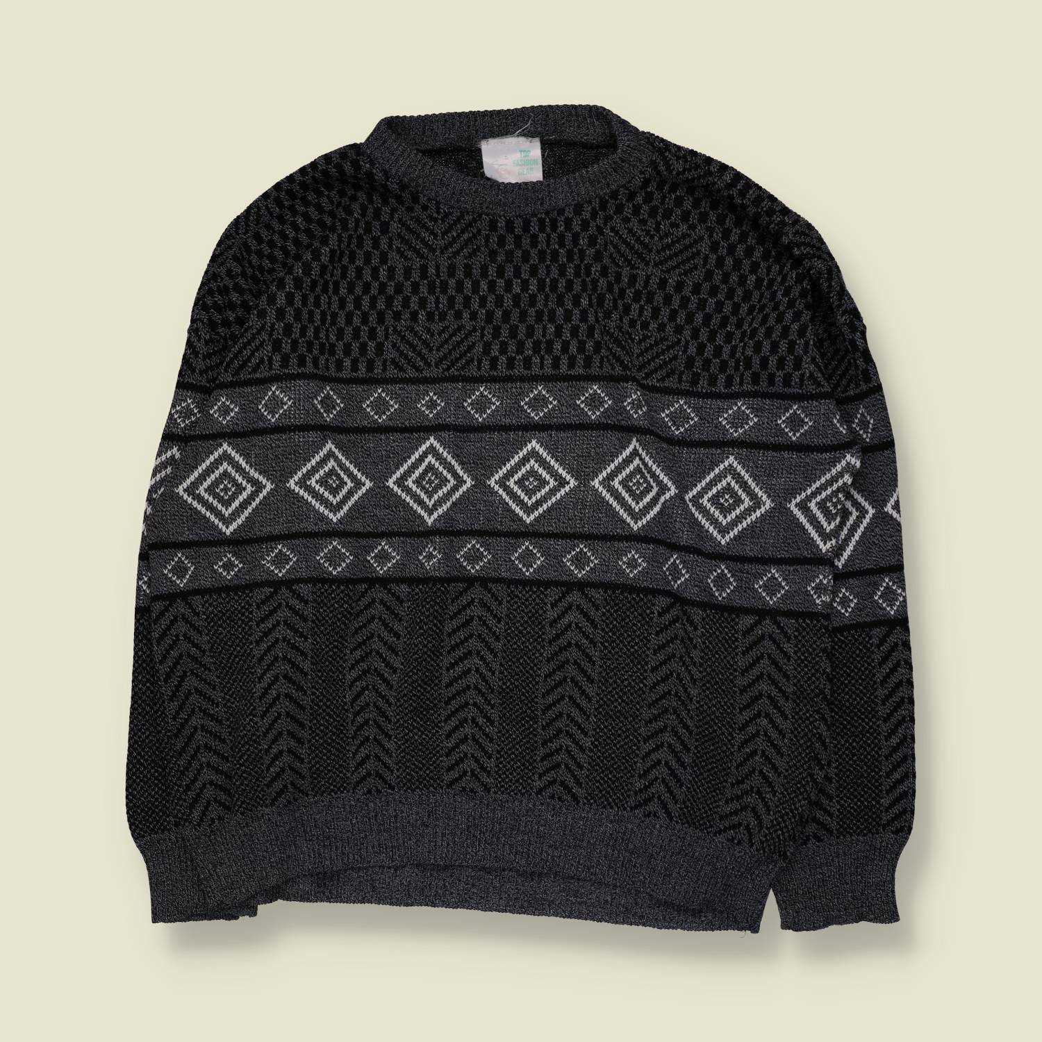 1980s | Knit Jumper | Black Grey - 3XL