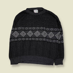 1980s | Knit Jumper | Black Grey - 3XL