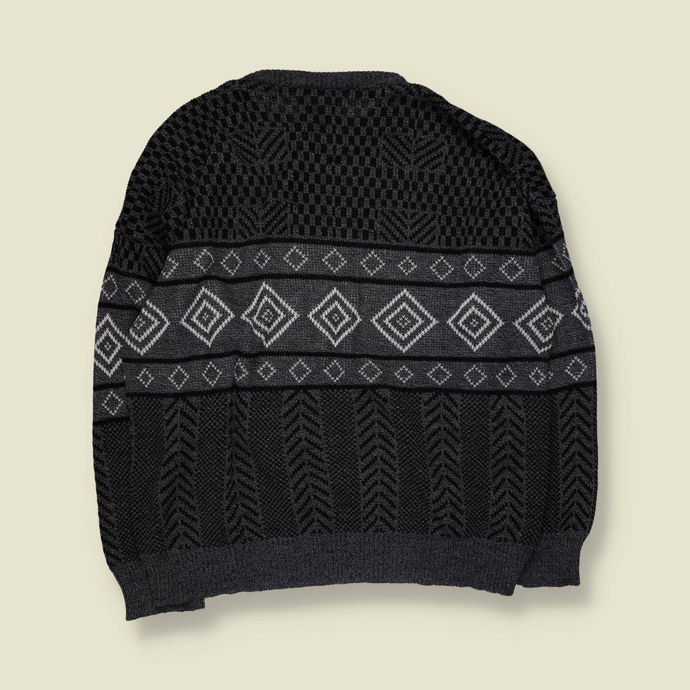 1980s | Knit Jumper | Black Grey - 3XL