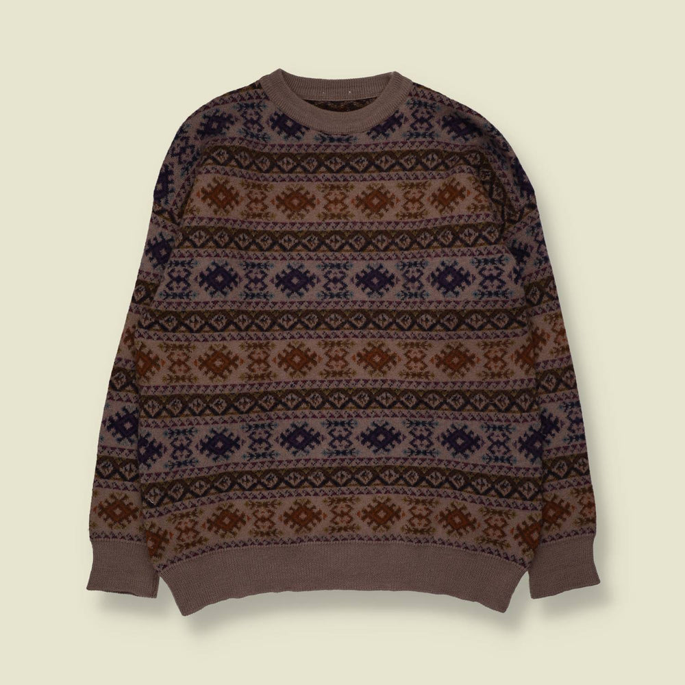 1980s | Knit Jumper | Brown Multicolour - M
