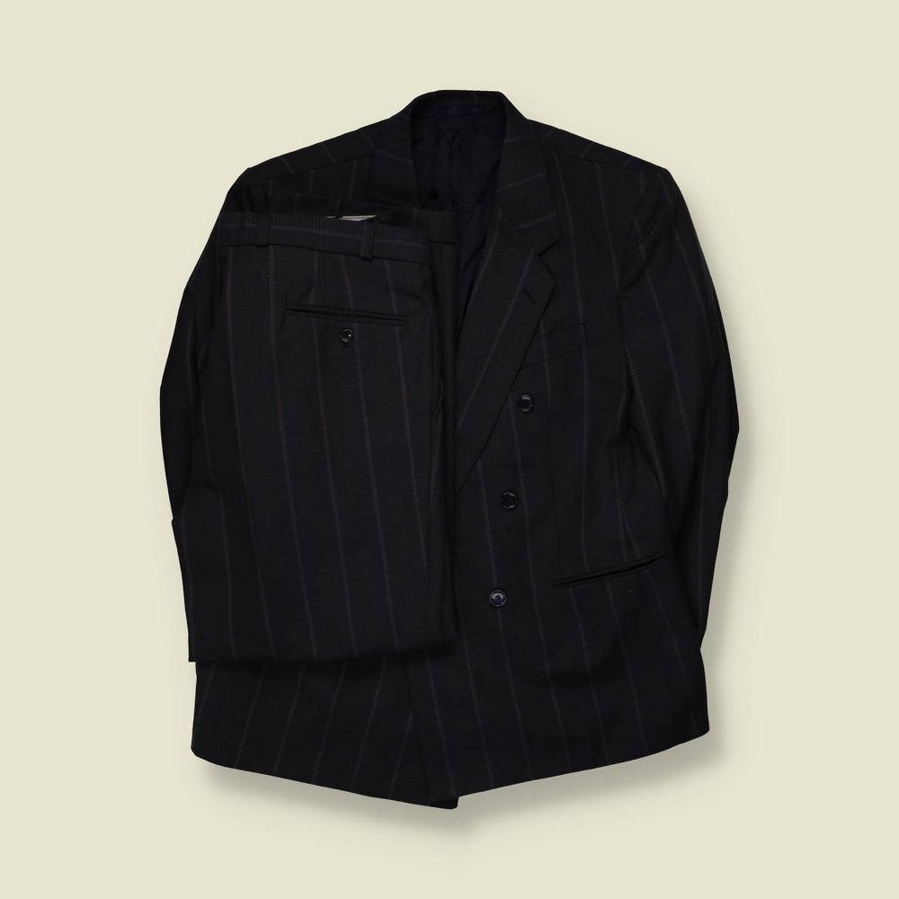 1980s | Three-Button Suit | Grey Pinstripe - M
