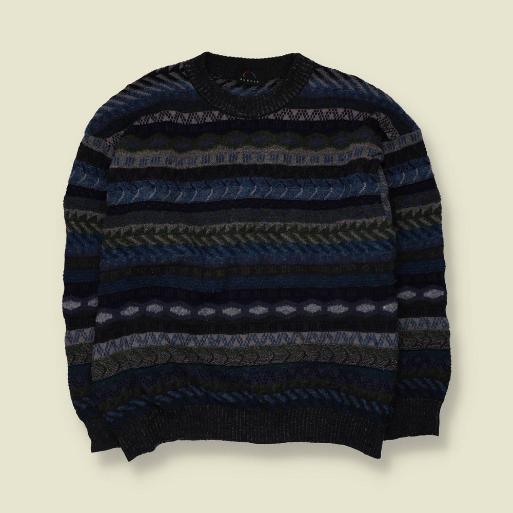1980s | Bogner | Knit Jumper | Navy Multicolour - XXL