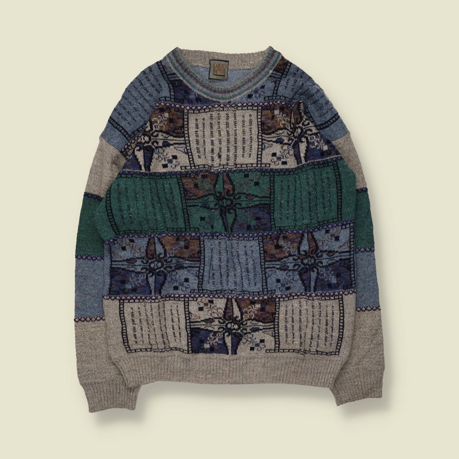 1980s | Gabriel Dauthil | Knit Jumper | Blue Grey Green - XL