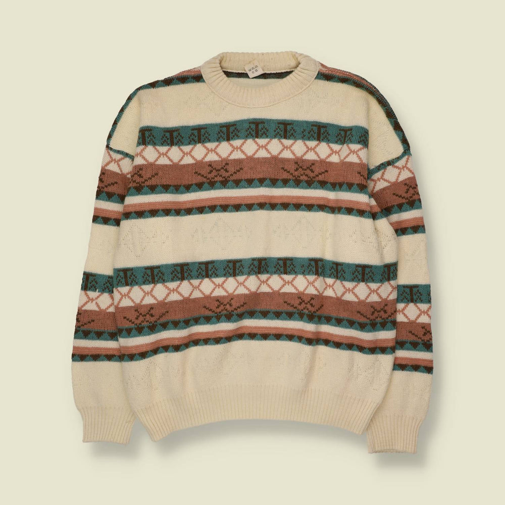1980s | Knit Jumper | Cream Multicolour - L