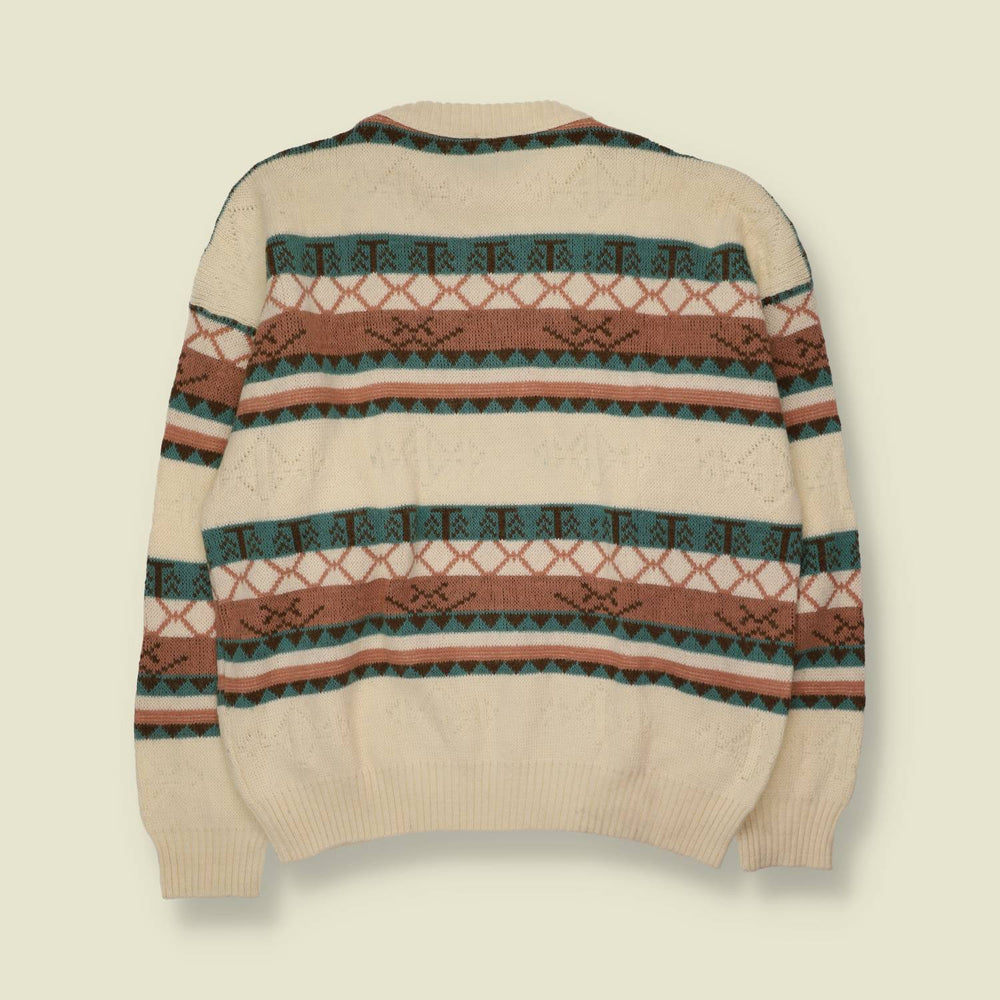 1980s | Knit Jumper | Cream Multicolour - L