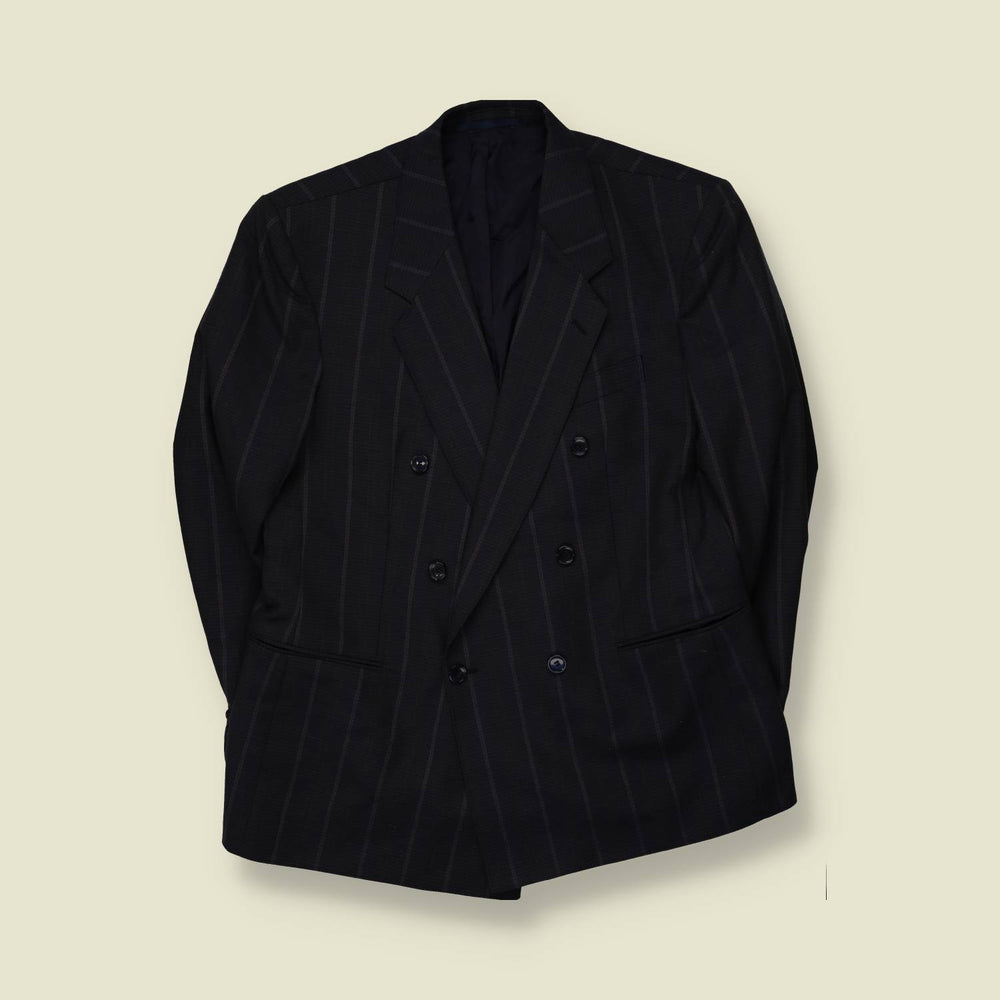 1980s | Three-Button Suit | Grey Pinstripe - M