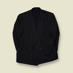 1980s | Three-Button Suit | Grey Pinstripe - M