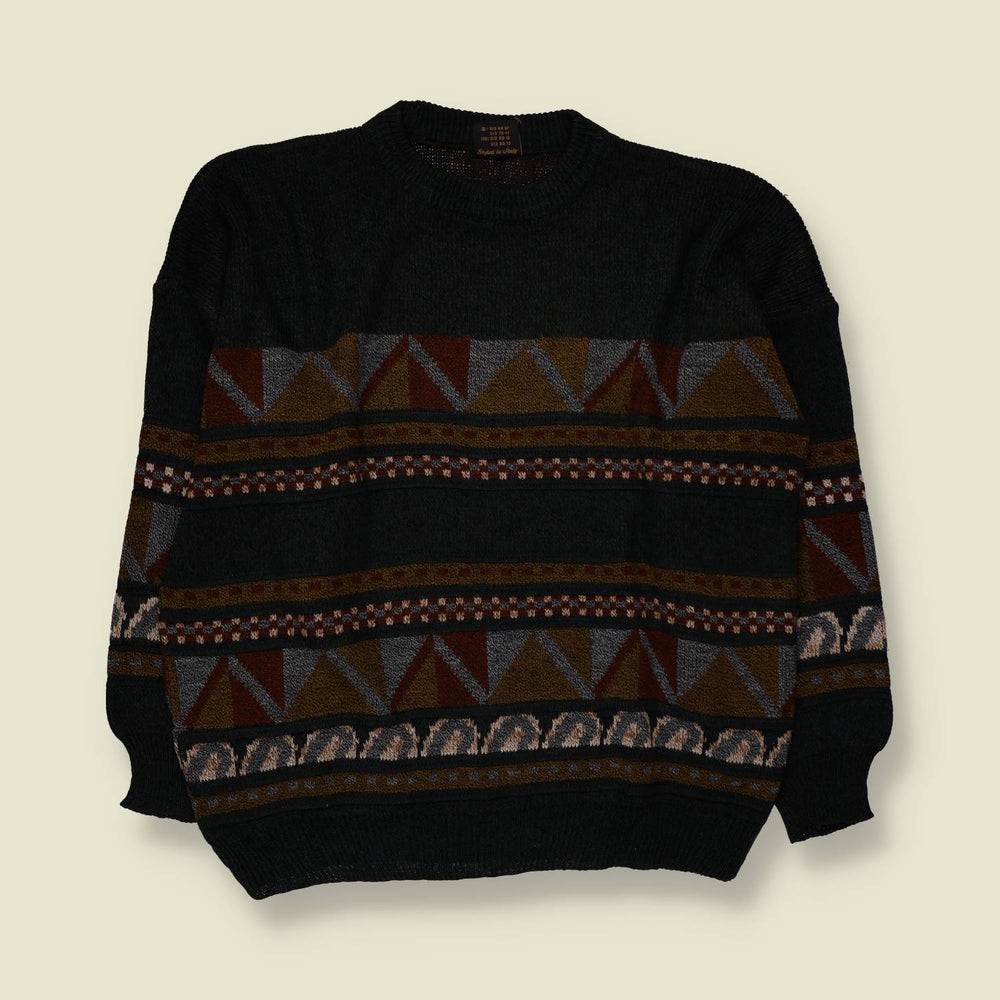 1980s | Knit Jumper | Black Multicolour - 3XL