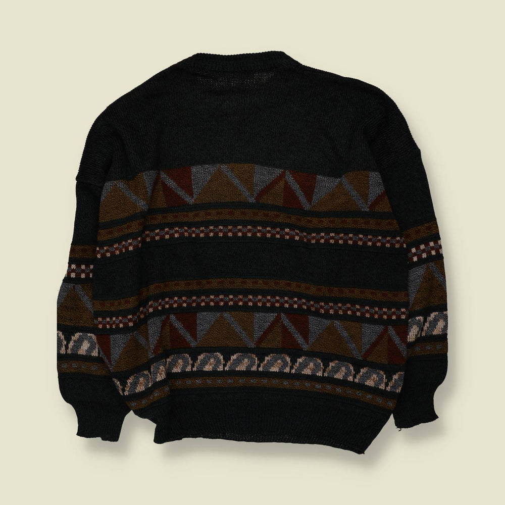 1980s | Knit Jumper | Black Multicolour - 3XL