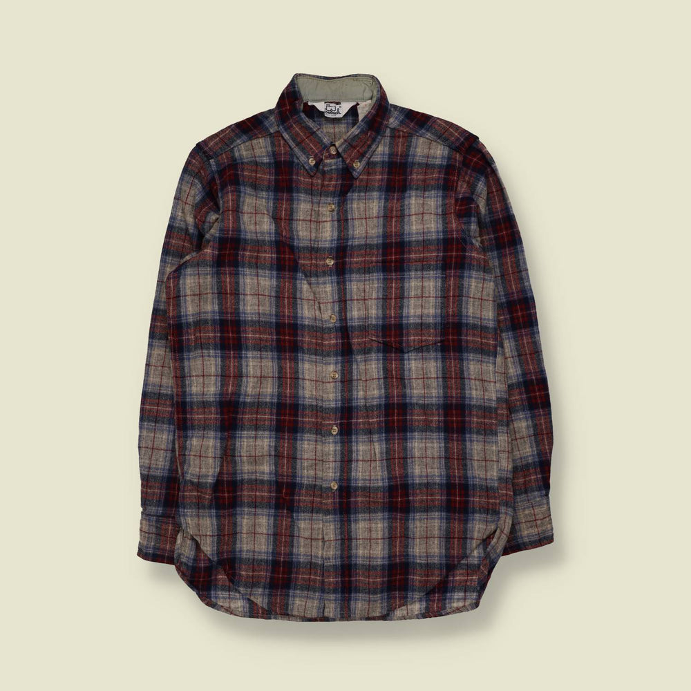 1980s | Woolrich | Flannel Shirt | Grey Navy Burgundy Check - S
