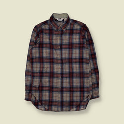 1980s | Woolrich | Flannel Shirt | Grey Navy Burgundy Check - S
