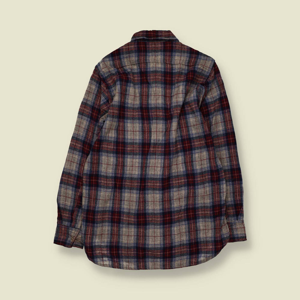 1980s | Woolrich | Flannel Shirt | Grey Navy Burgundy Check - S