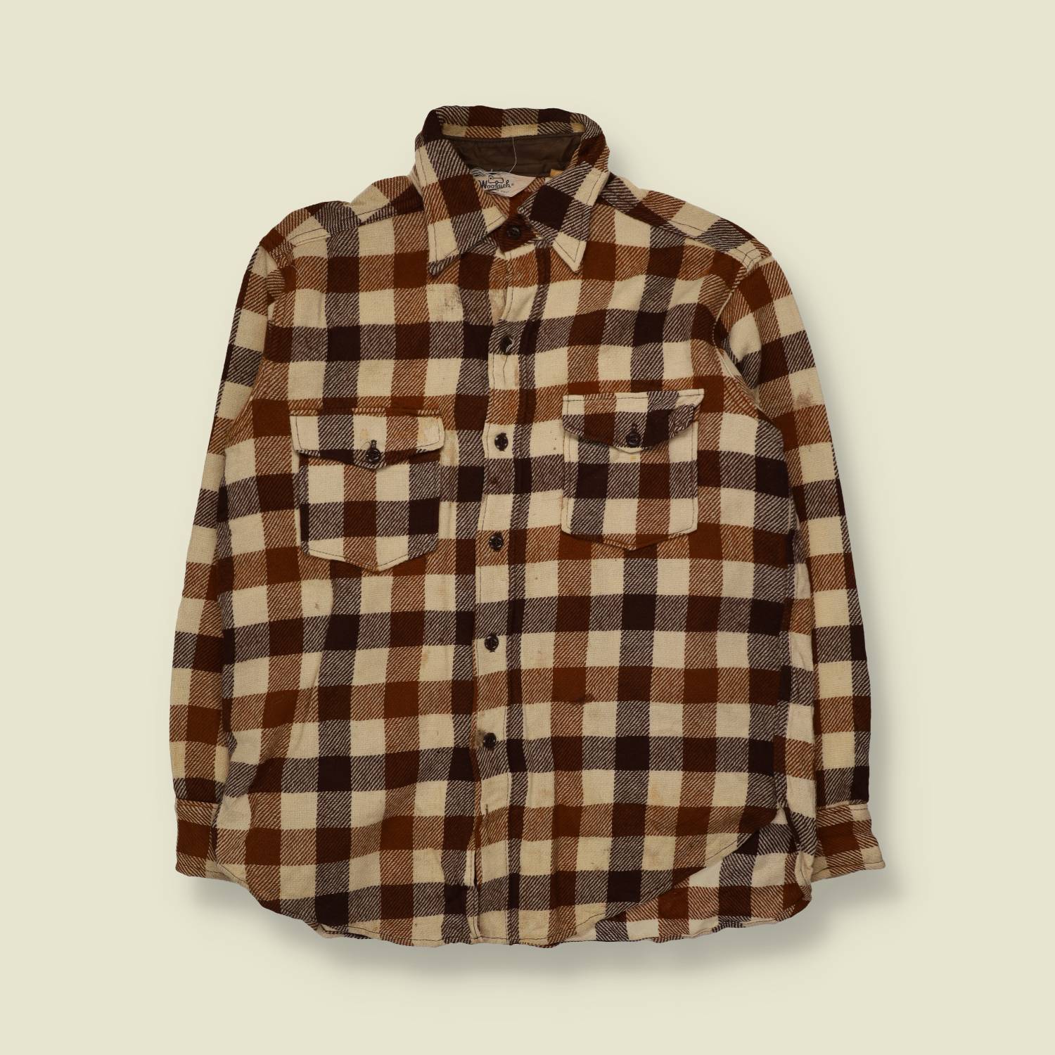 1970s | Woolrich | Flannel Shirt | Brown Cream Check - L