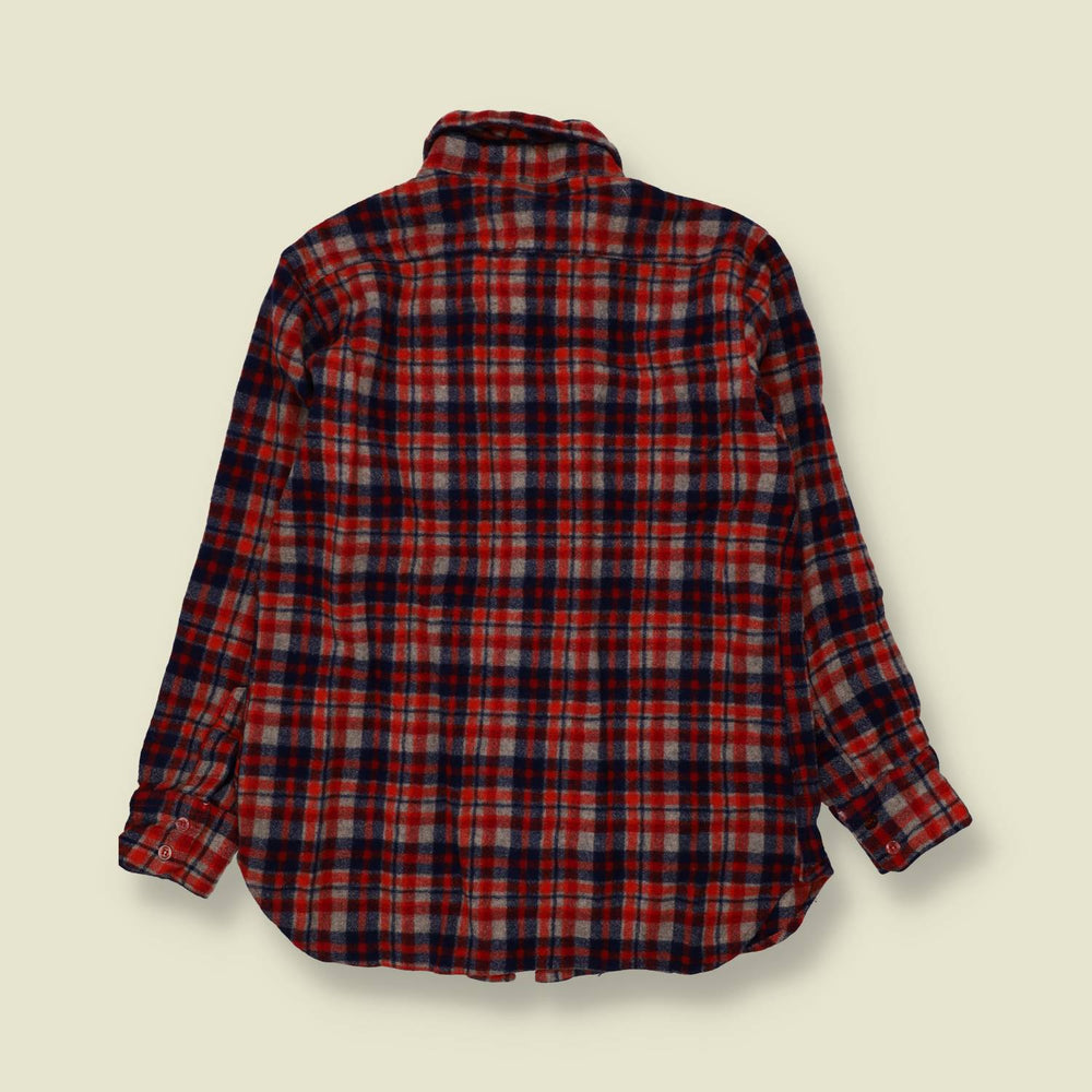 1970s | JC Penney | Flannel Shirt | Red Navy Grey Check - XXS