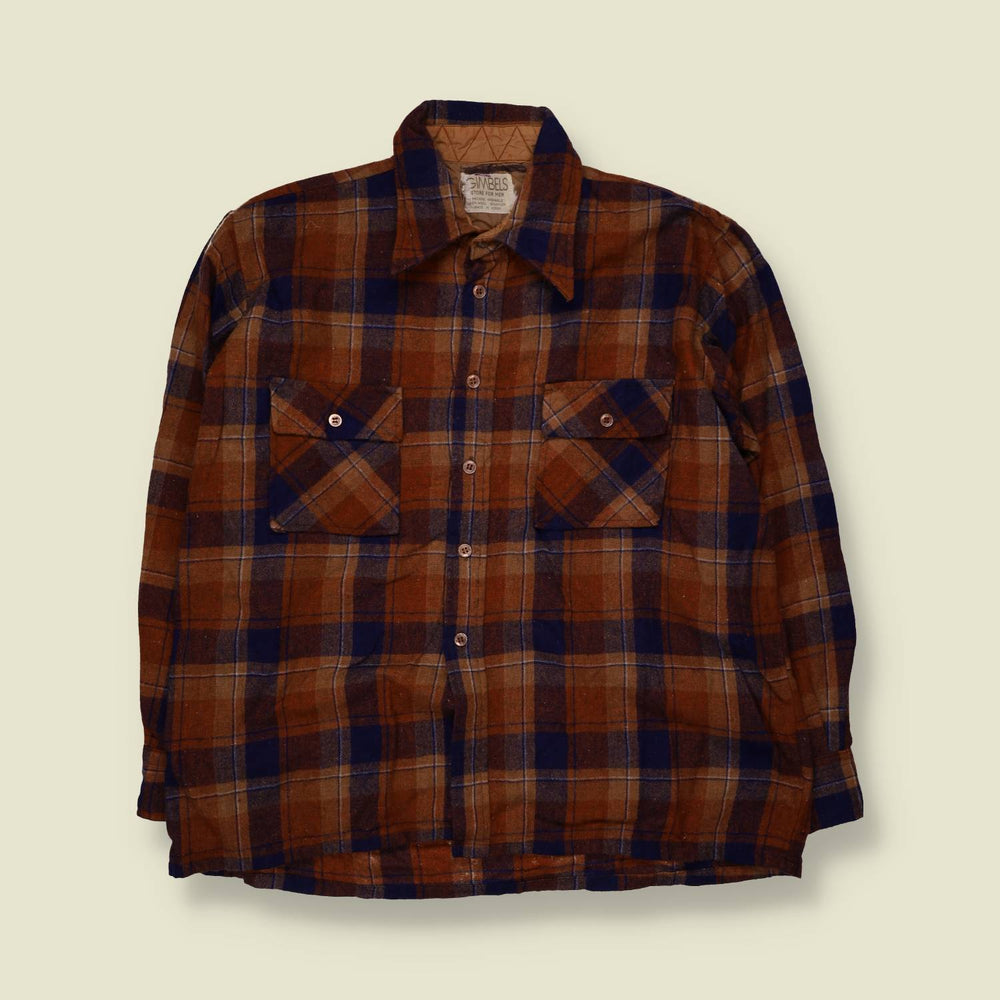 1970s | Gimbels | Wool Shirt | Brown Navy Check - M