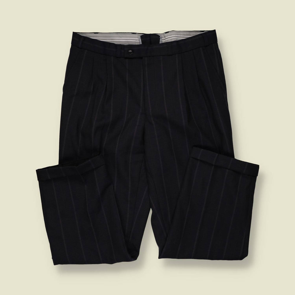 1980s | Three-Button Suit | Grey Pinstripe - M