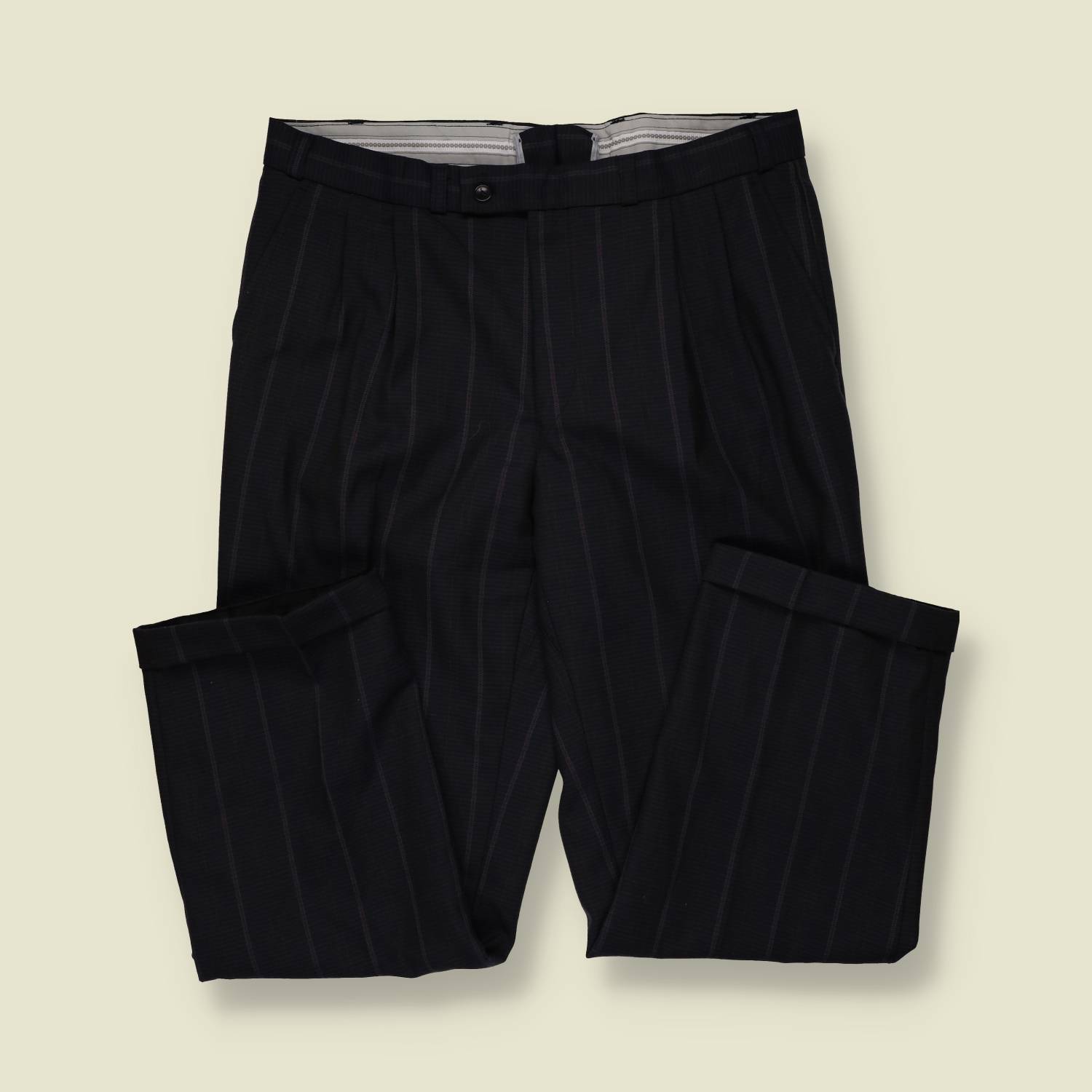 1980s | Three-Button Suit | Navy Pinstripe - M