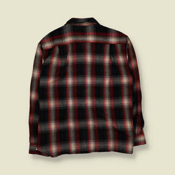 1970s | Wool Shirt | Red Grey Cream Check - XL