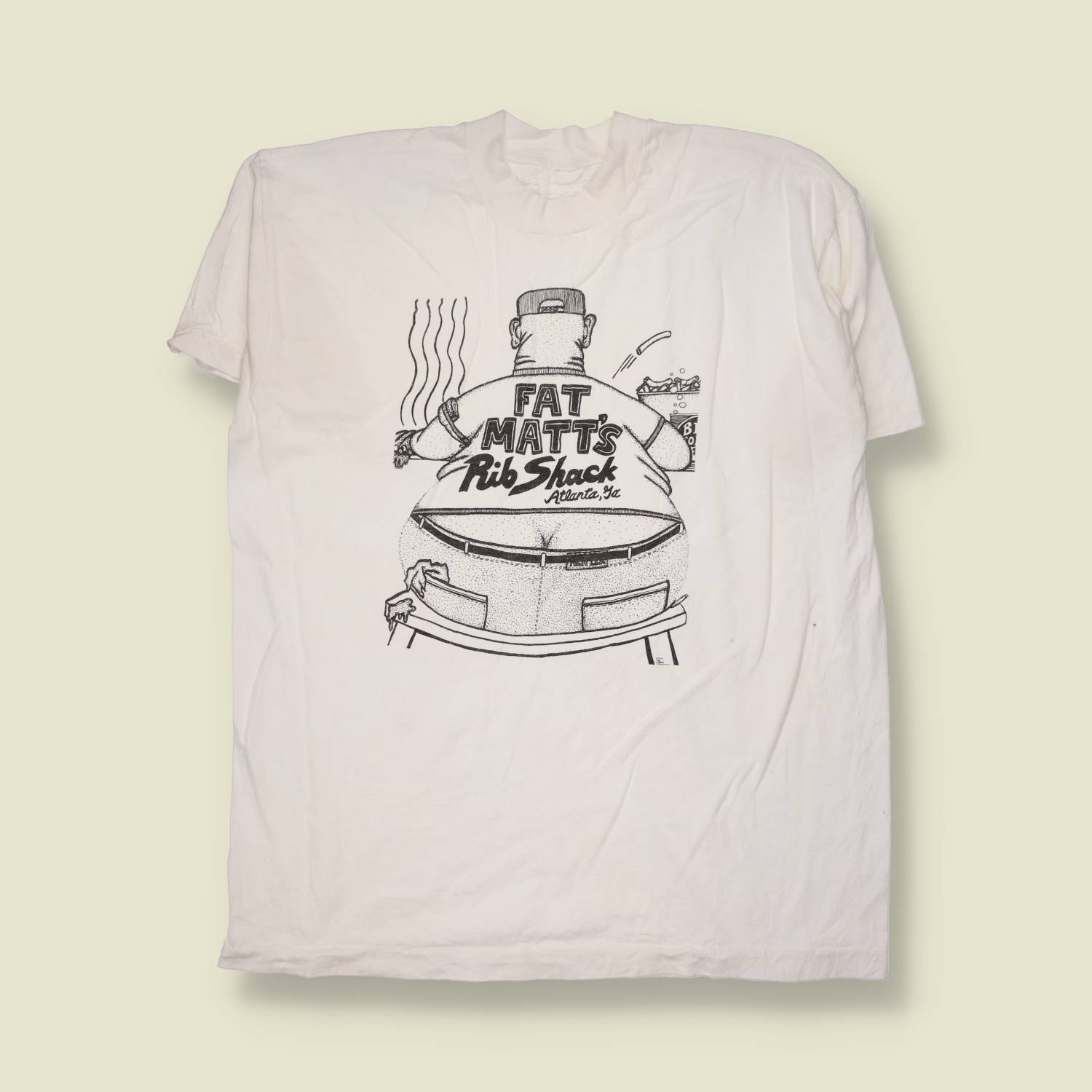 1990s | Fat Matt's Rib Shack | T-Shirt | White - XL