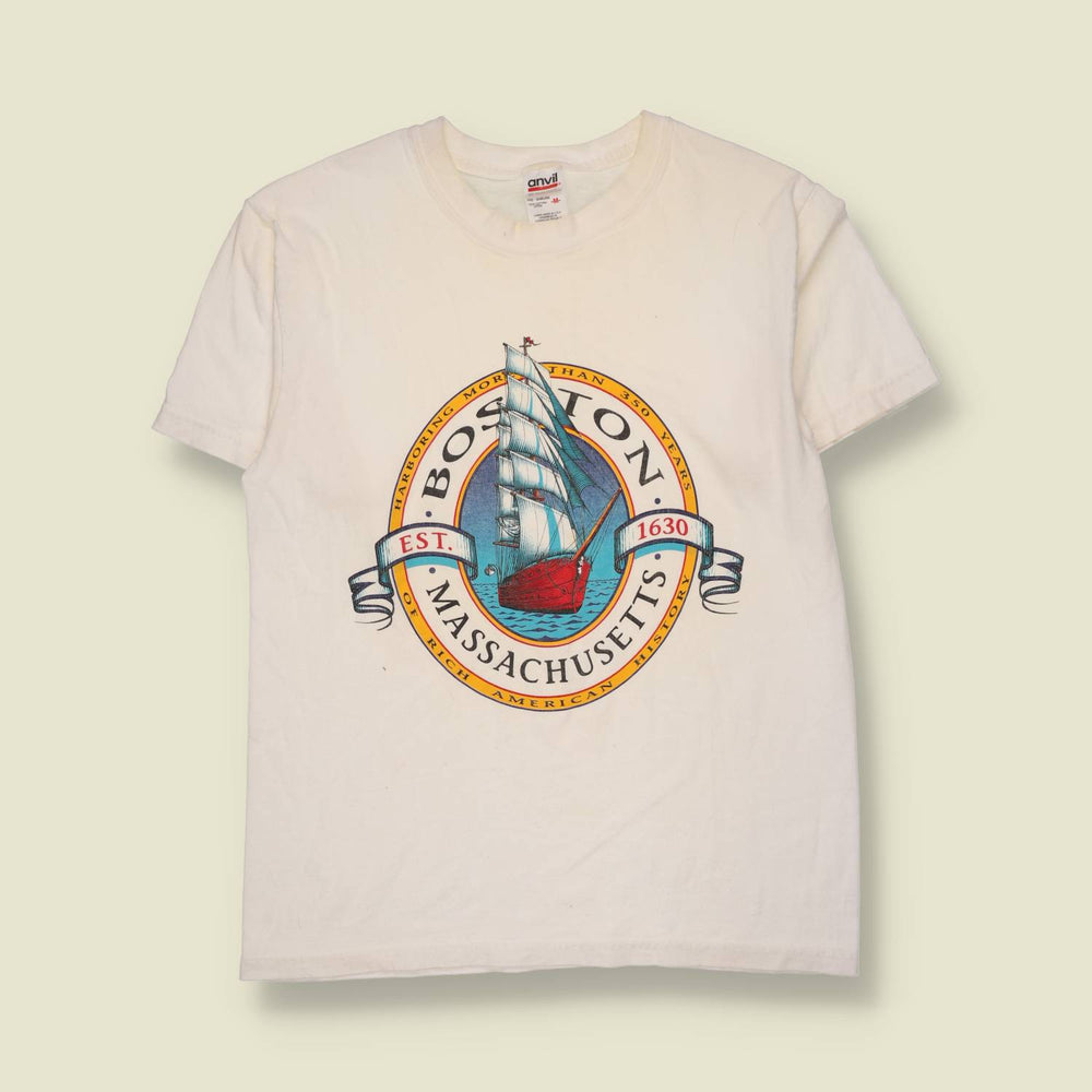 1990s | Anvil | Boston Massachusetts T-Shirt | White - XS