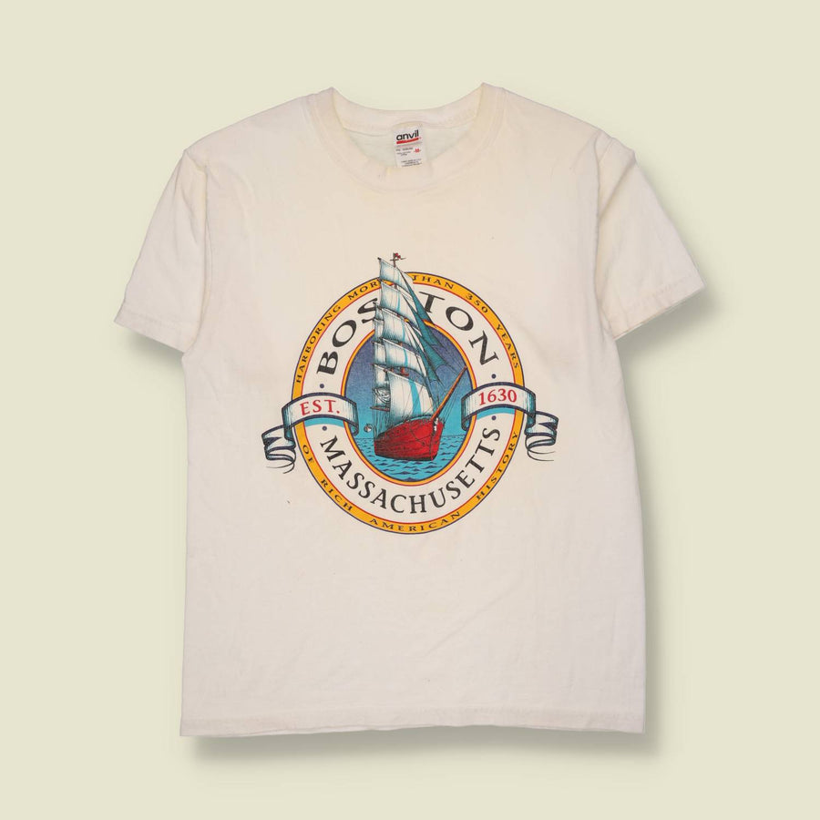 1990s | Anvil | Boston Massachusetts T-Shirt | White - XS
