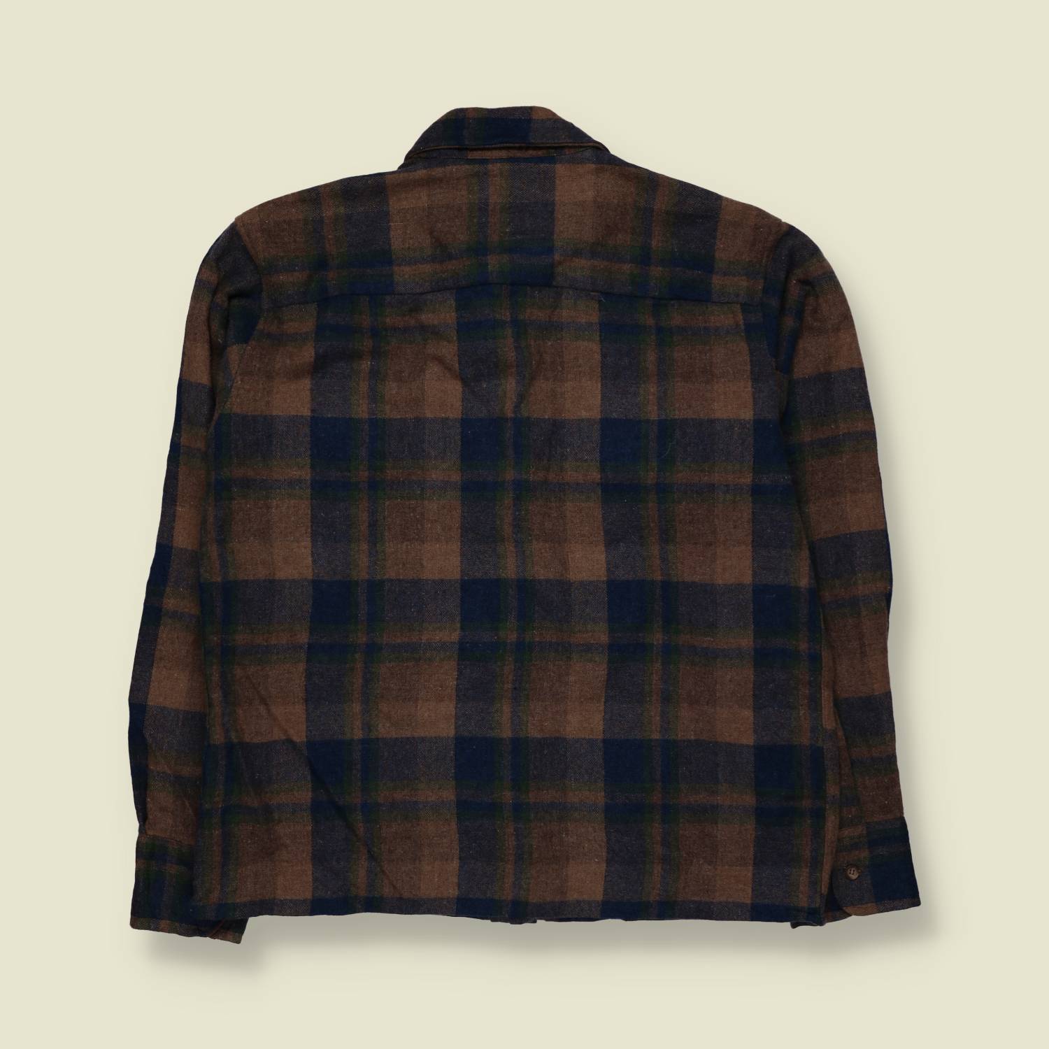 1980s | Shelter Bay by Arrow | Shirt | Brown/Navy Plaid | Made in Korea- M