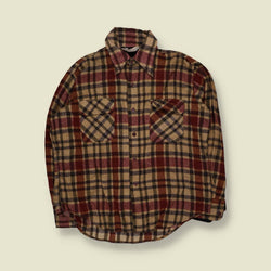 1970s | Kmart | Perma Press Shirt | Tan/Burgundy Plaid - XL