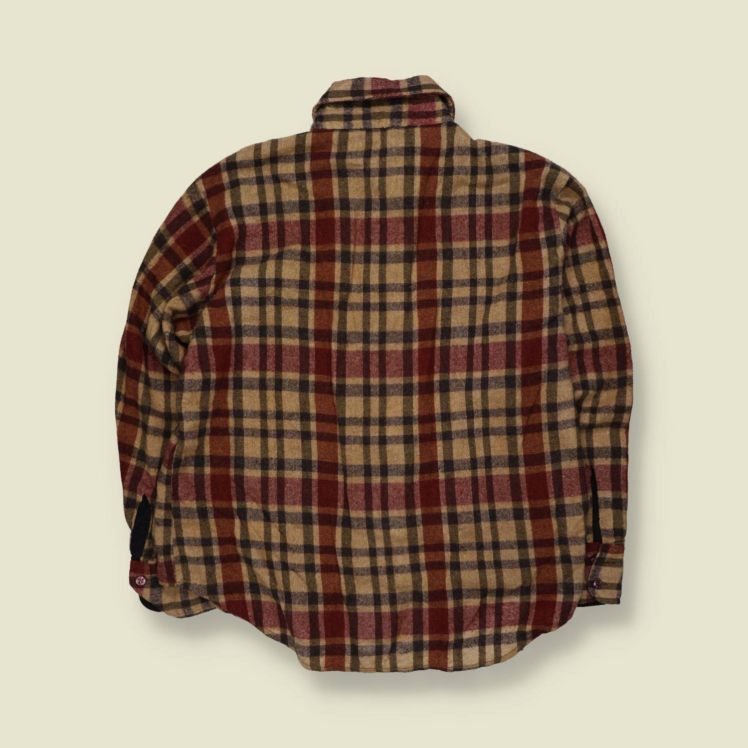 1970s | Kmart | Perma Press Shirt | Tan/Burgundy Plaid - XL