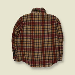1970s | Kmart | Perma Press Shirt | Tan/Burgundy Plaid - XL